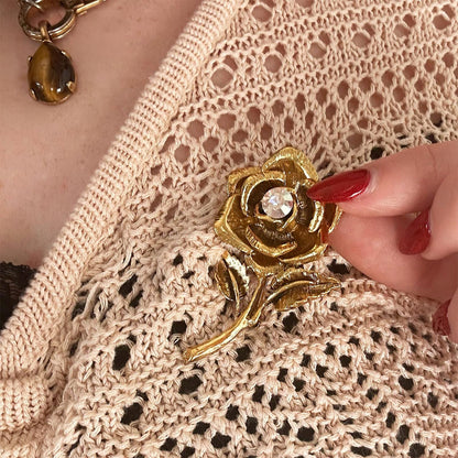 Vintage Oscar de la Renta Rose Brooch Yellow Gold Pin Luxury Designer Jewelry Womans Antique Estate Jewelry