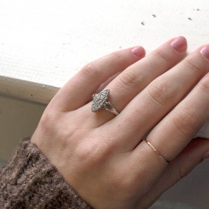 Vintage Pave 18k White Gold Electroplated Ring with Austrian Crystals Made in USA