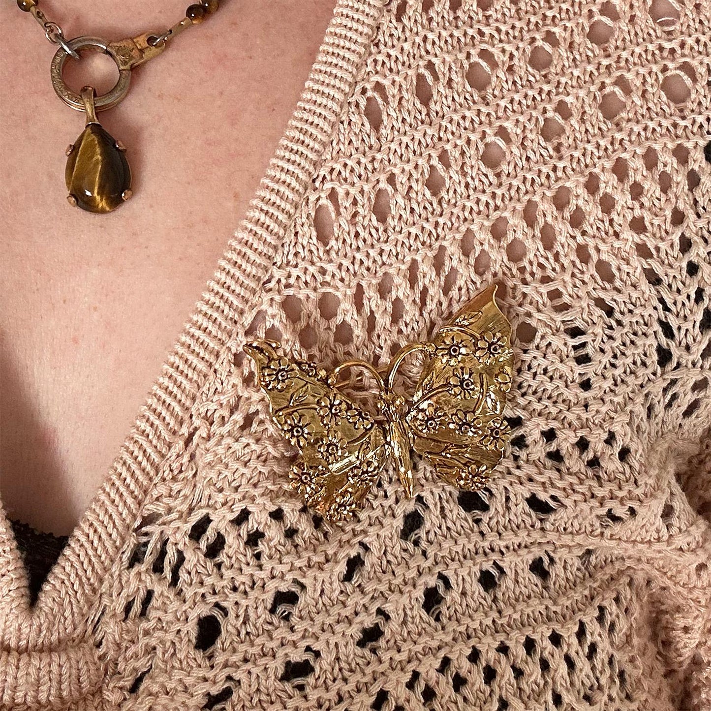 Vintage Oscar de la Renta Butterfly Brooch Gold Pin Luxury Designer Jewelry Womans