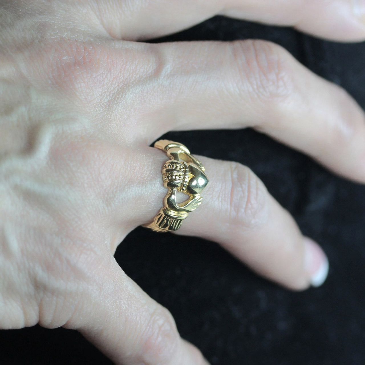 Handcrafted Vintage 18k Yellow Gold Electroplated Irish Claddagh Ring Made in USA