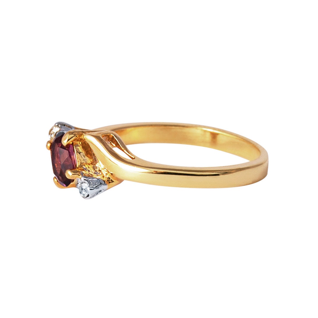 Vintage Ring Amethyst and Clear Crystals 18k Yellow Gold Electroplated February Birthstone Made in USA #R1036