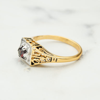 Vintage Garnet Women's Ring 18k Gold Electroplated Antique Rings Dainty Layering - Limited Stock - Never Worn R1258