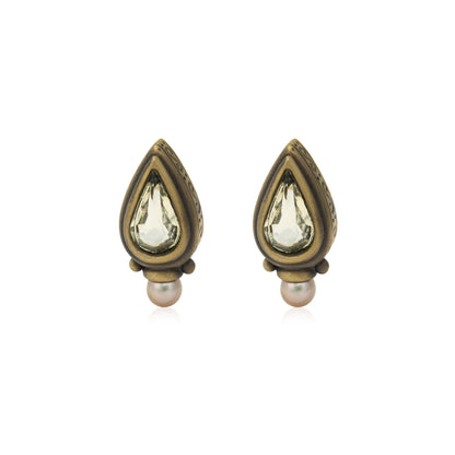 Vintage Oscar De La Renta Peridot Crystal and Pearl Post Earrings #OSE-650-GP