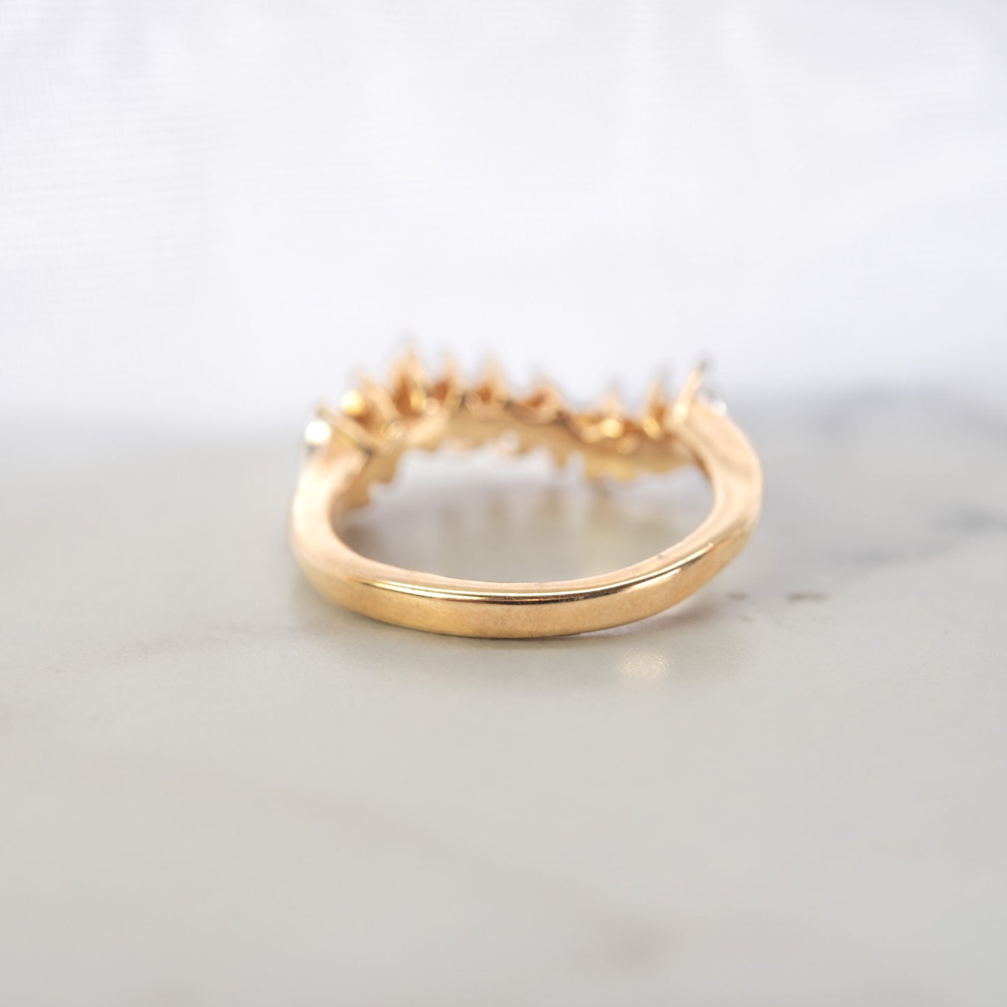 Womens Vintage 1980s Crystal Band Ring 18k Yellow Gold Electroplated Mid Century Layering Wedding Band Wave Ring Womans Rings Jewelry April