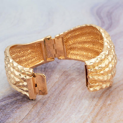 Vintage Hammered Gold Bangle Bracelet 1990s Bold Wide Statement Cuff Hinged Gold Plated Bracelet Bracelets Jewelry Antique for Women