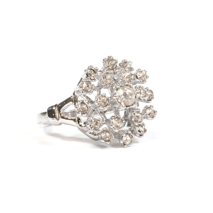 Vintage Clear Austrian Crystal Burst Ring 18k White Gold Electroplated Made in USA