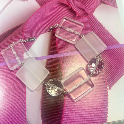 Vintage Oscar De La Renta Frosted & Clear Lucite Bracelet Antique Elegant Lightweight