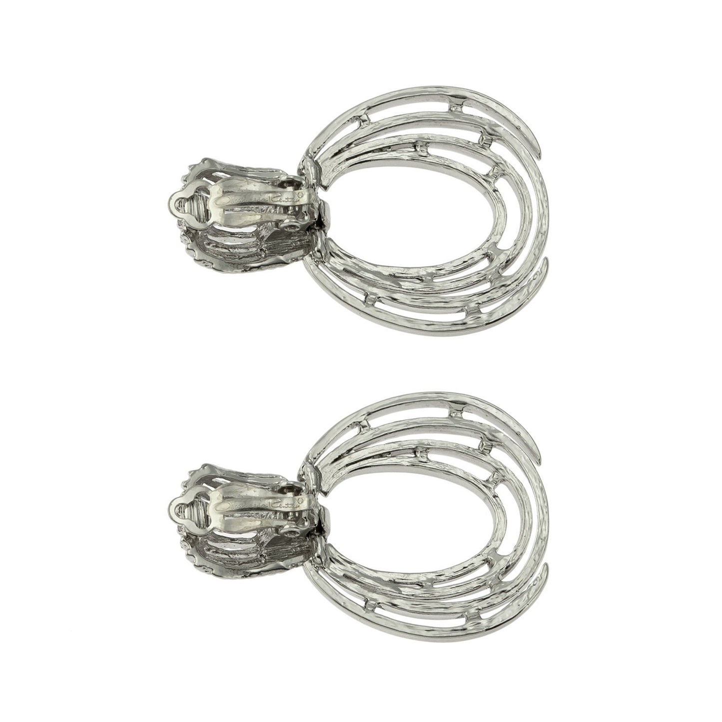 Vintage Oscar de la Renta Signed Silver Tone Dangle Earrings