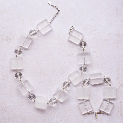 Vintage Oscar De La Renta Frosted & Clear Lucite Bracelet Antique Elegant Lightweight