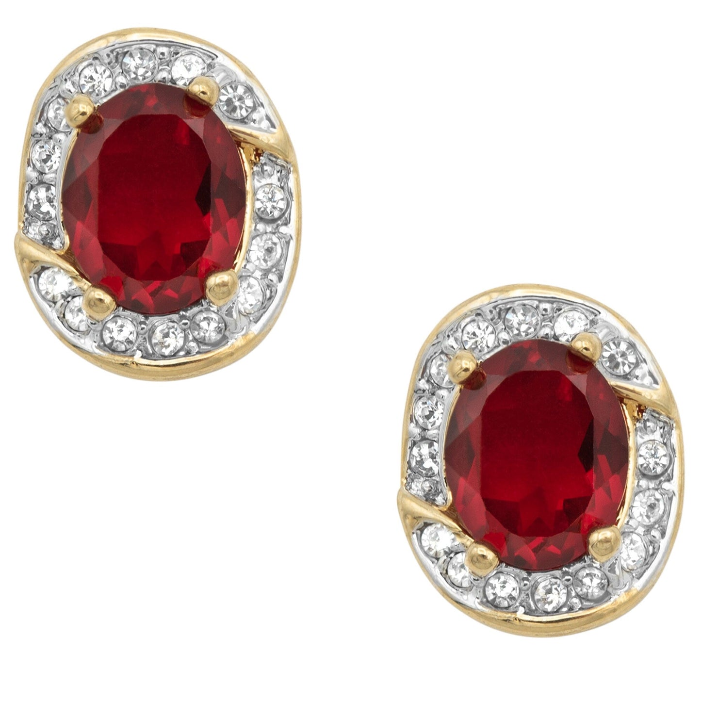 Vintage 18k Gold Electroplated Ruby and Clear Swarovski Crystal Post Earrings jewelry image 1