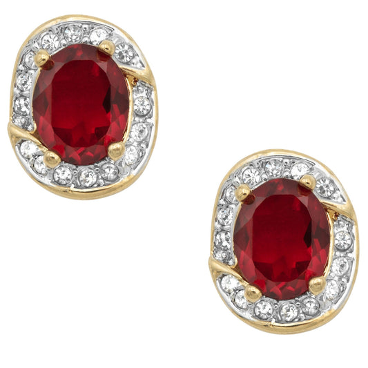 Vintage 18k Gold Electroplated Ruby and Clear Swarovski Crystal Post Earrings jewelry image 1
