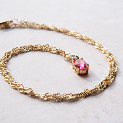 Vintage Pink Tourmaline Cubic Zirconia Necklace Made in the USA Women's October Birthstone Birthday Gift for Girls Gold Pendant Necklace