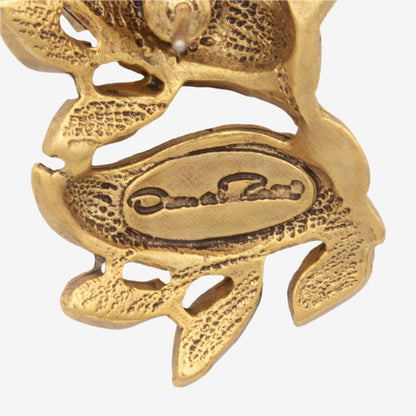 Vintage Earrings Oscar de la Renta Signed Antique Matte Gold Tone Estate Earring Womans Designer Pierced Post Earrings