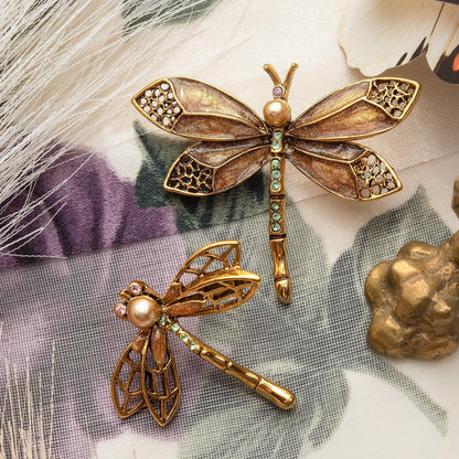 Vintage Oscar de la Renta Set of Two Dragonfly Brooch Gold Pin Luxury Designer Jewelry Womans Insect Jewelry