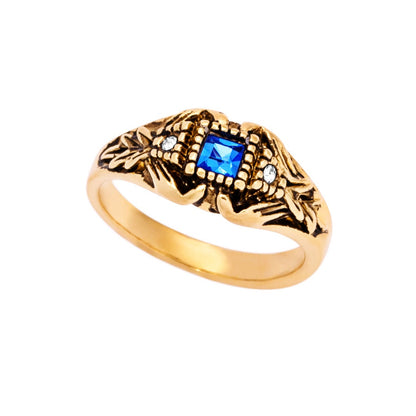 Vintage Blue Topaz and Clear Crystal Ring18k Antique Yellow Gold