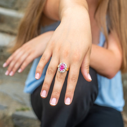 Genuine Pink, Blue, or Green, Abalone Stone Ring Vintage 1970s 18k Yellow Gold Plated Clear Austrian Crystals Woman's Handmade Jewelry #R1730