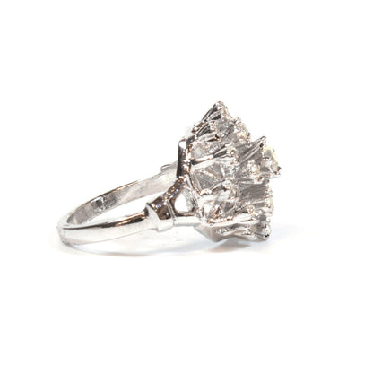 Vintage Clear Austrian Crystal Burst Ring 18k White Gold Electroplated Made in USA