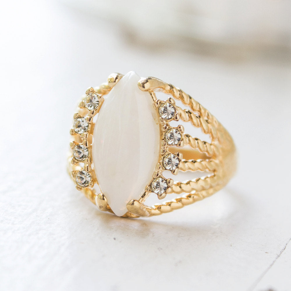 Vintage Genuine Opal Ring 18k Yellow Gold Electroplated Made in the USA