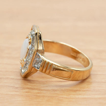 Vintage Genuine Opal and Austrian Crystals 18kt Gold Electroplated Birthstone Ring