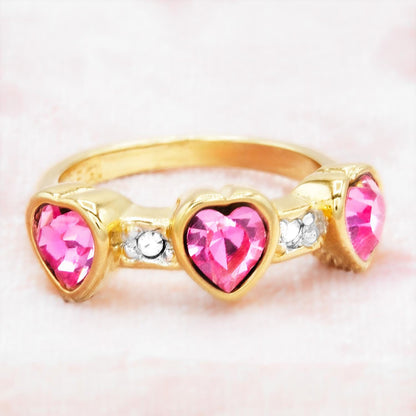 Vintage Ring Crystal Triple Heart Womens Ring 18k Gold Electroplated Stacking Valentine's Day Womans Gifts Antique Jewelry