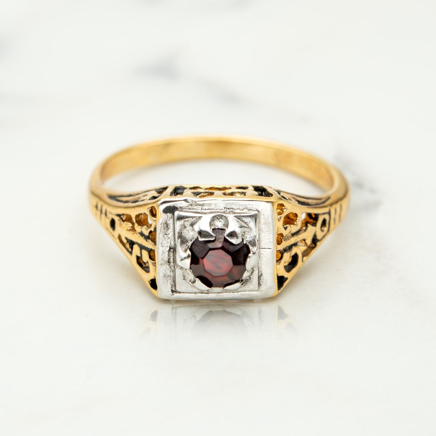 Vintage Garnet Women's Ring 18k Gold Electroplated Antique Rings Dainty Layering - Limited Stock - Never Worn R1258