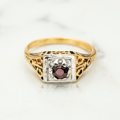 Vintage Garnet Women's Ring 18k Gold Electroplated Antique Rings Dainty Layering - Limited Stock - Never Worn R1258