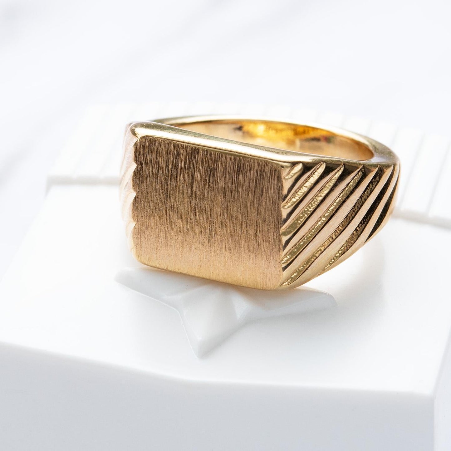Vintage Brushed Gold Ring 18k Gold Electroplated Woman or Man Antique Ring Handcrafted Made in USA Dad Father's Day Gifts