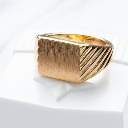 Vintage Brushed Gold Ring 18k Gold Electroplated Woman or Man Antique Ring Handcrafted Made in USA Dad Father's Day Gifts