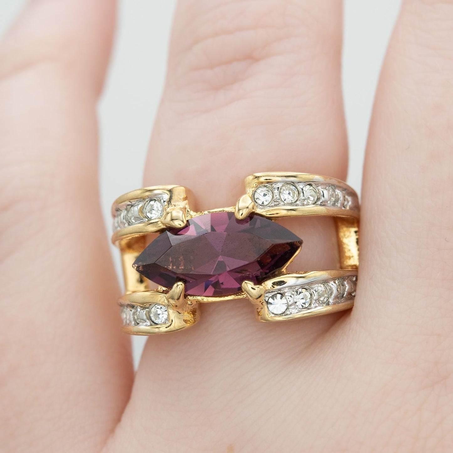 Vintage Marquise  Ring Cubic Zirconia 18k Gold Electroplated Handmade Antique Jewelry Rings Purple for Women February Birthstone