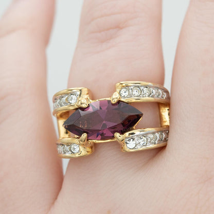 Vintage Marquise  Ring Cubic Zirconia 18k Gold Electroplated Handmade Antique Jewelry Rings Purple for Women February Birthstone
