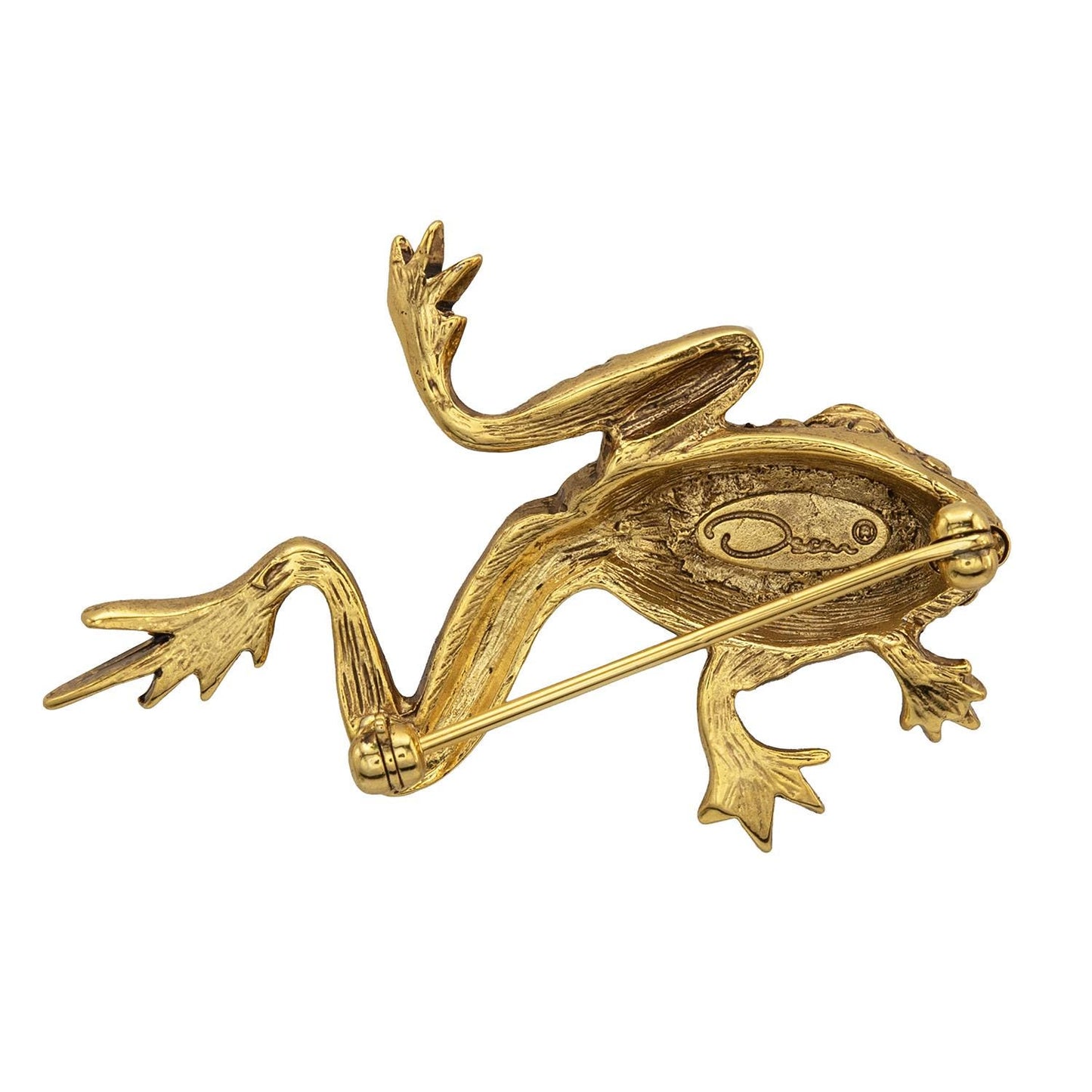 Vintage Oscar de la Renta Fancy Frog Brooch Gold Pin Luxury Designer Jewelry Womans