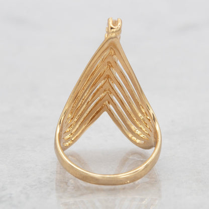 Vintage 1980s Cubic Zirconia Women's Statement Ring 18k Yellow Gold Electroplated V Shape Mid Century Design