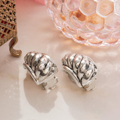 Womens Vintage Oscar de la Renta Clip Earrings Weave Silver Jewelry Hoop Earring Handmade Antique Made in USA Antique Designer Antique