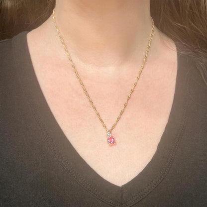 Vintage Pink Tourmaline Cubic Zirconia Necklace Made in the USA Women's October Birthstone Birthday Gift for Girls Gold Pendant Necklace