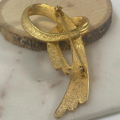 Vintage Brooch Matte Gold Loop Bow Design Pin Brooch 18k Gold Plated Antique Womans Jewelry Mid Century Style Lapel Pin Coat Jacket Brooch