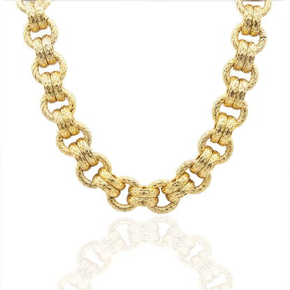 Vintage Oscar de la Renta Linked 18" Womens Antique Yellow Gold Plated Necklace Toggle Closure Link Chain Necklace for Women