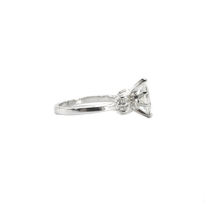 Vintage 1980's 18k White Gold Plated Marquis Shaped Cubic Zirconia Engagement Style Ring Made in USA