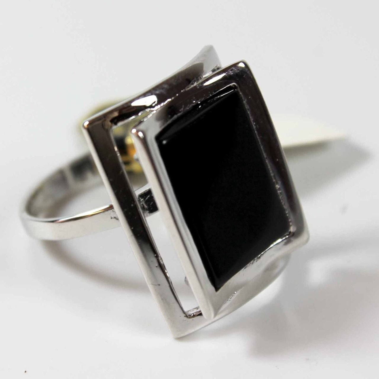 Vintage 1970's Genuine Onyx Ring Rhodium Plated Cocktail Ring Made in USA