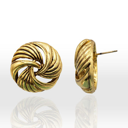 Vintage Oscar de la Renta Womens Button Earrings Gold Plated Pierced Post Statement Swirl Design Antique Designer Jewelry for Women Signed