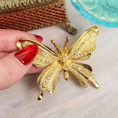 Women's Vintage Butterfly Brooch Pin Austrian Crystals Antique Style Gold Plated
