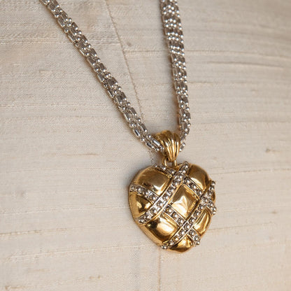 Womens Vintage Oscar De La Renta Yellow and White Gold Heart Pendant Necklace, 24 Inch Valentine's Day Gifs