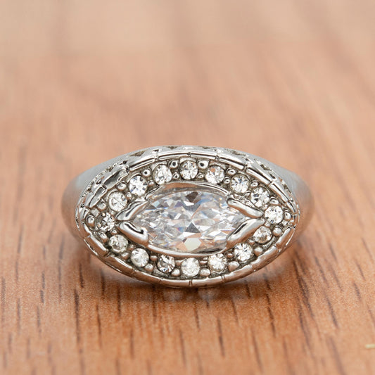 Vintage Ring 18k White Gold Electroplated Edwardian Style Marquise Cubic Zirconia Ring Gold Statement Womans Rings Antique Jewelry