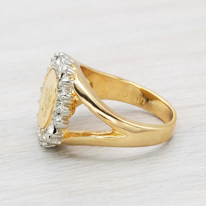 Vintage 18k Gold Electroplated Cherub Angel Coin and Crystal Womens Girls Ring