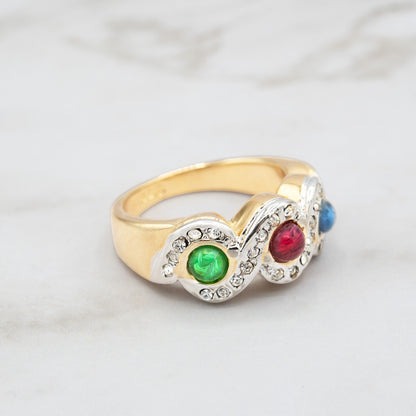 Women's Vintage Ring Pearl or Multi Color Emerald, Sapphire, Ruby Crystal Cocktail Band Ring