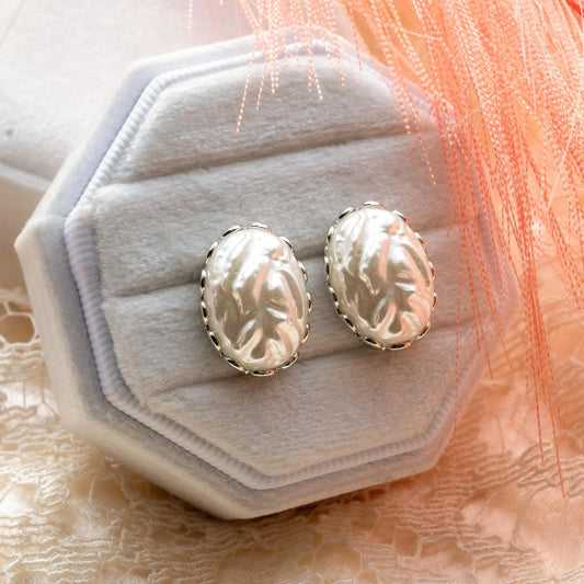 Vintage Womens Pearl Earrings Silver Classic Antique Post Button Earring. Mabe Pearl Great Birthday gift for June Birthdays or Mother's Day