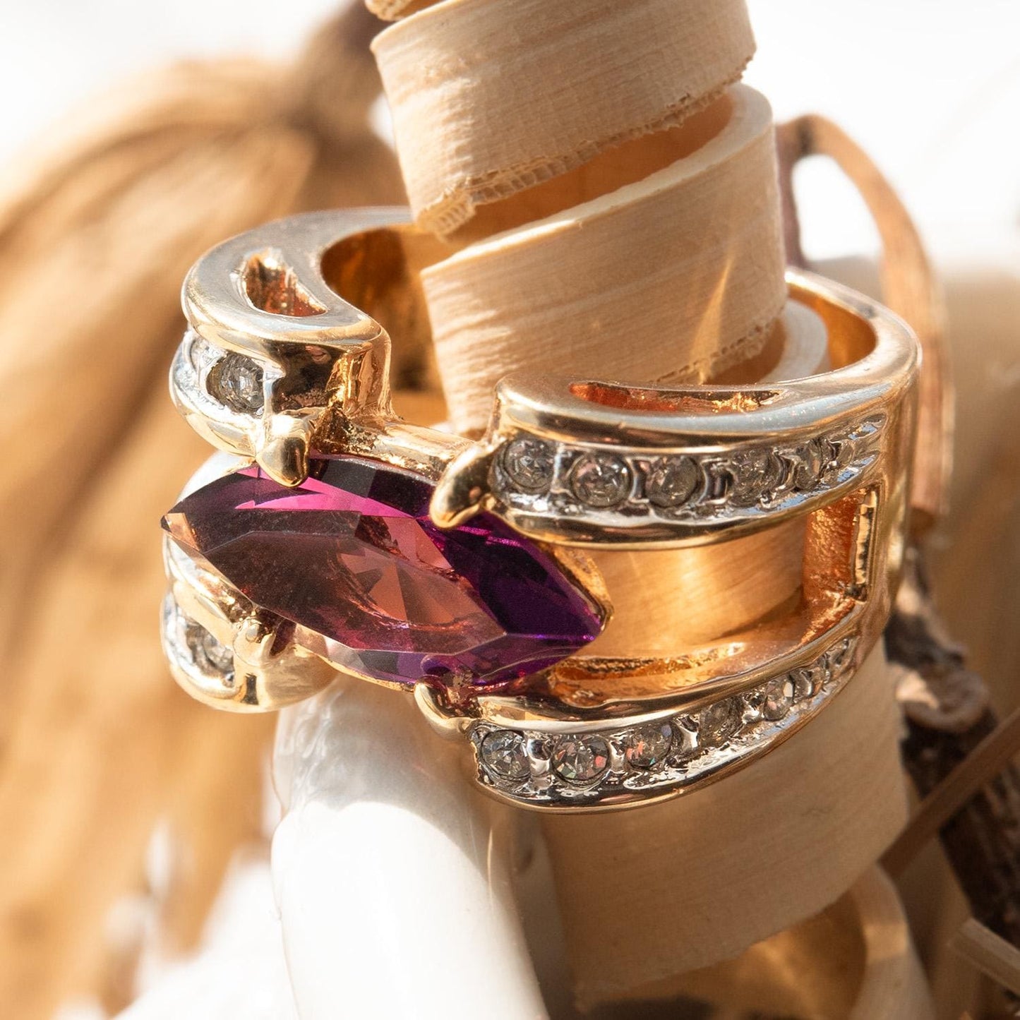 Vintage Marquise  Ring Cubic Zirconia 18k Gold Electroplated Handmade Antique Jewelry Rings Purple for Women February Birthstone
