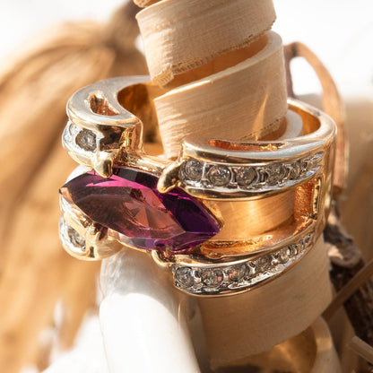 Vintage Marquise  Ring Cubic Zirconia 18k Gold Electroplated Handmade Antique Jewelry Rings Purple for Women February Birthstone