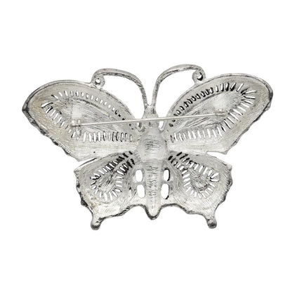 Women's Vintage Butterfly Brooch Pin Antique Style Silver Plated Black Crystal Eyes Made in USA Only One Available