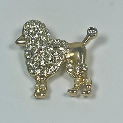 Vintage Fancy Poodle Brooch Pin Clear Swarovski Crystals 18k Gold Antique Jewelry for Woman Limited Stock Never Worn Women's Gold Lapel Pin