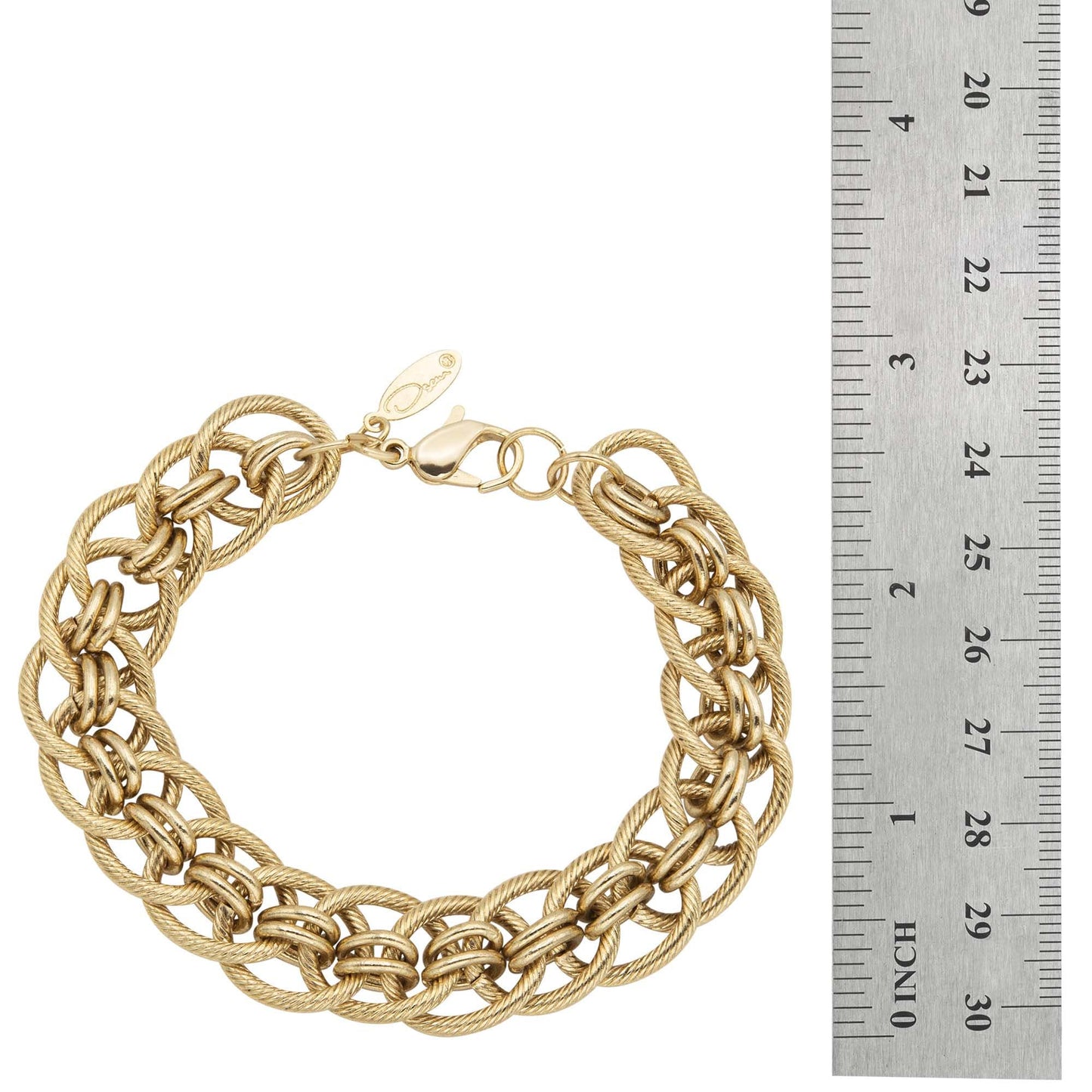 Vintage Oscar De La Renta Yellow or White Gold 8 Inch Textured Links Bracelet Designer Antique Jewelry